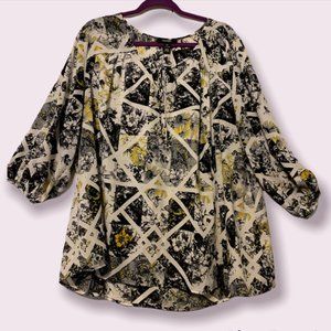 Style & Co Black and Yellow Flower Blouse